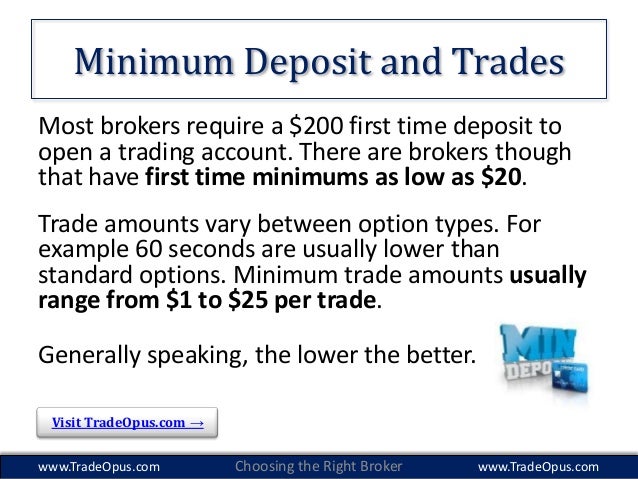 Minimum deposit binary options brokers